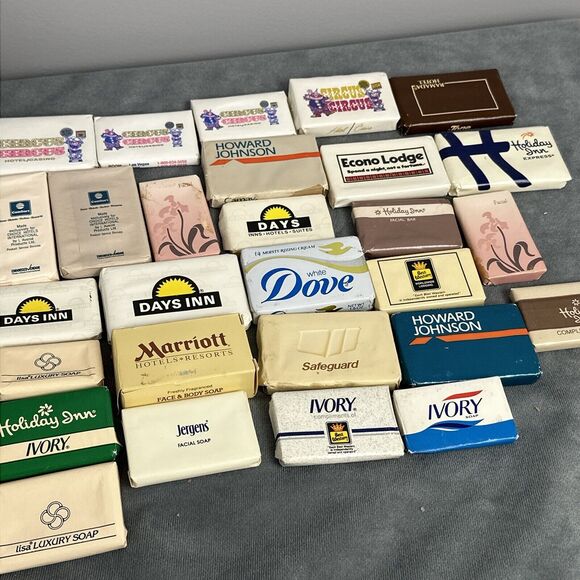 Vintage Huge Lot of Hotel Soap Bars Vegas Ivory Tone Dove Jergens Safeguard - Picture 2 of 8